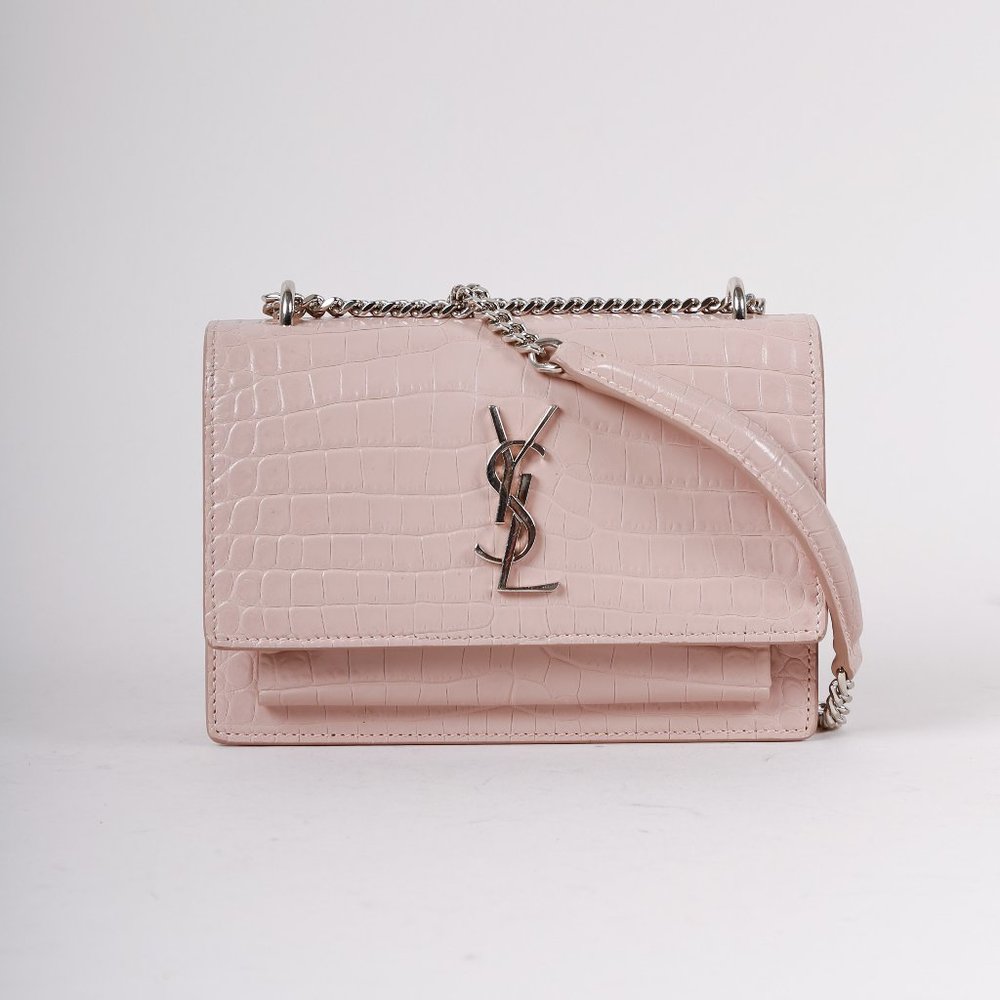 Saint Laurent Powder Pink Croc Mini Sunset Bag - Picture 1 of 9
